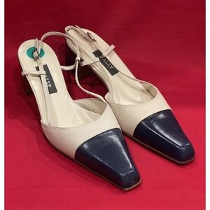 NEW Bally Ladies Nisa Beige Blue Slingback Heels Made In England Size 8M